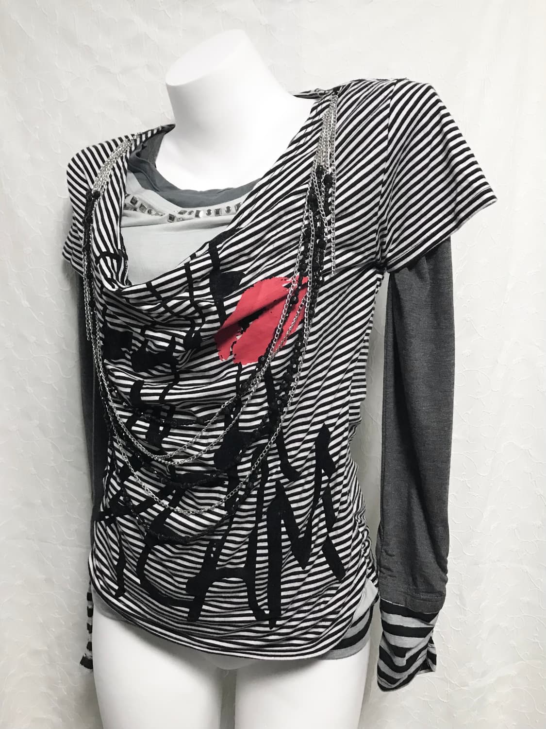 빈티지 digdeep 디그딥 펑크 드레이프 체인 레이어드 반팔 탑 상품이미지3