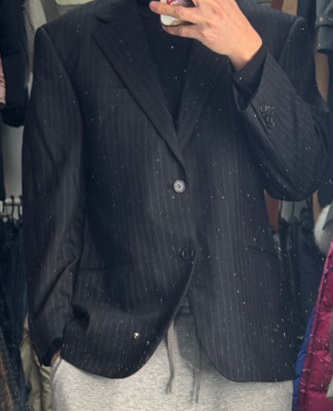 정품!! 지방시 캐시미어 혼용 스트라이프 정장 셋업 블랙 M 상품이미지4