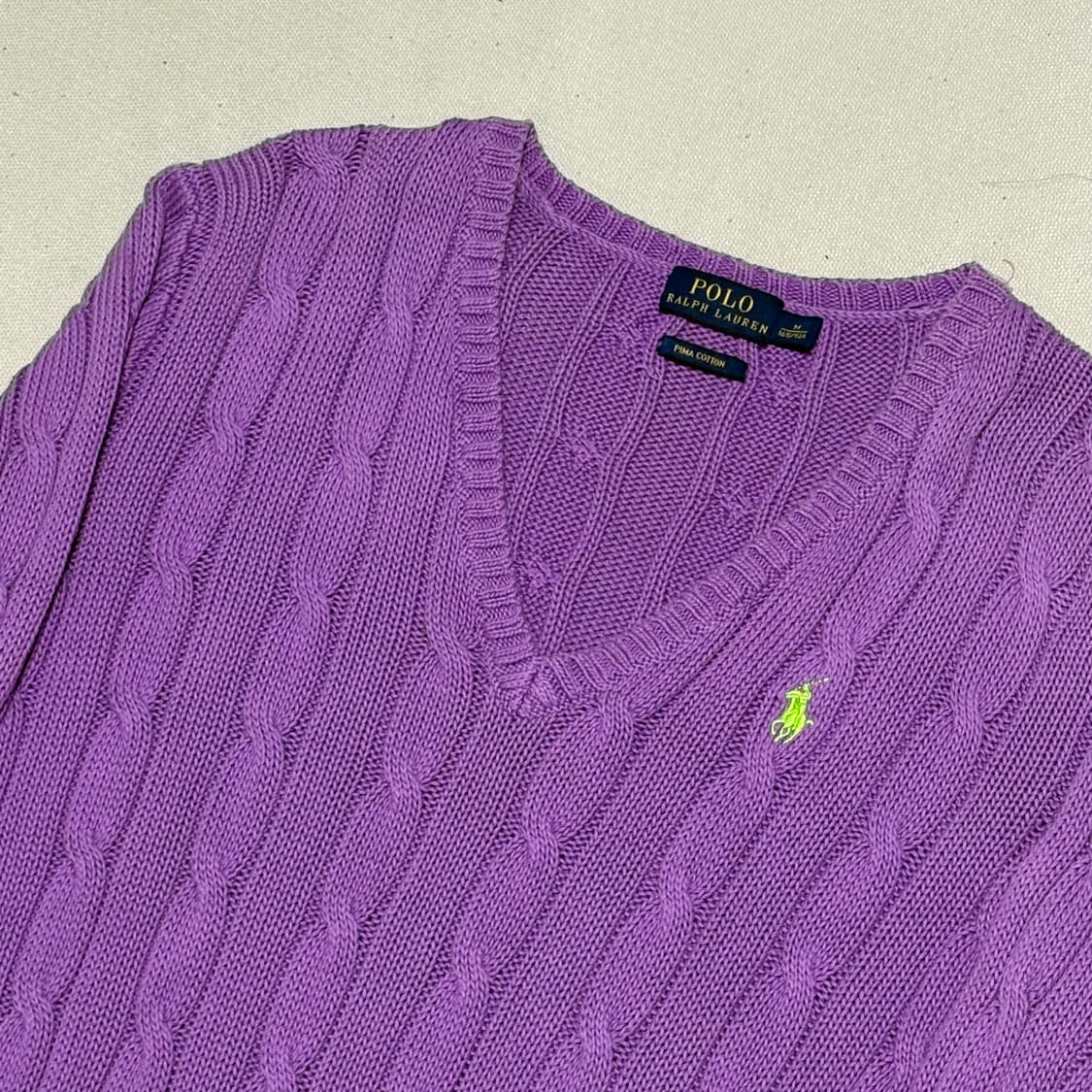 M 폴로랄프로렌 퍼플 브이넥 케이블 니트 상품이미지1