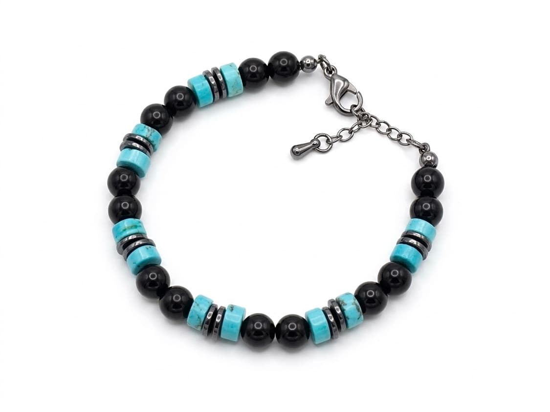 (보타리) 천연석 오닉스 터키석 헤마타이트 고리형 원석팔찌 상품이미지3