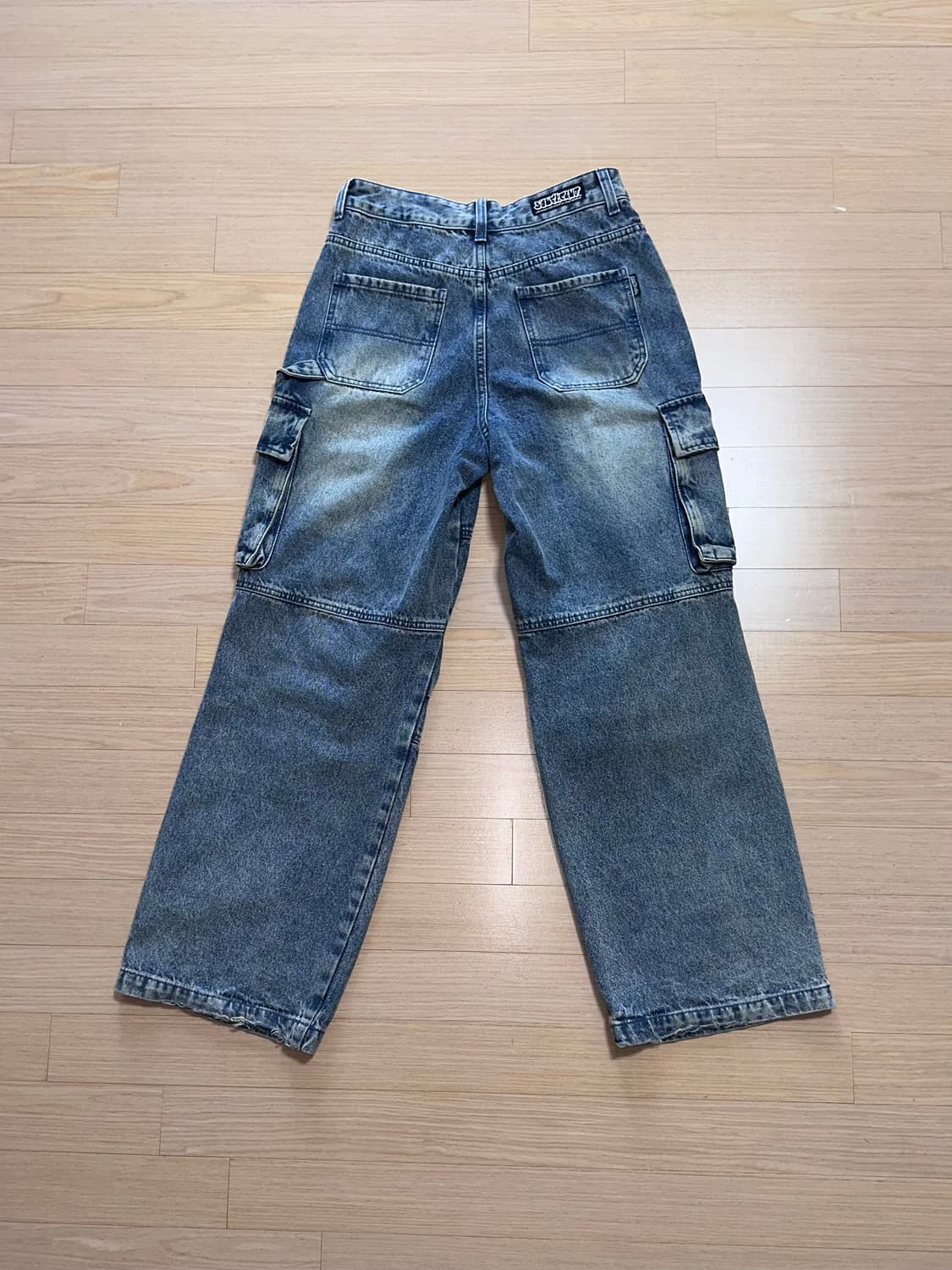 오드스튜디오 솔트 워싱 카고 와이드 파라슈트 데님 팬츠 S 상품이미지4