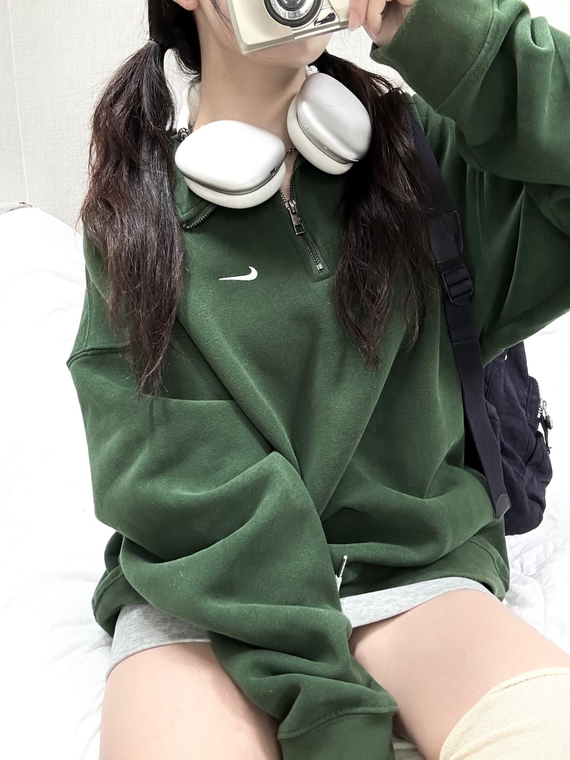 나이키 스우시 딥그린 코튼 반집업 상품이미지2