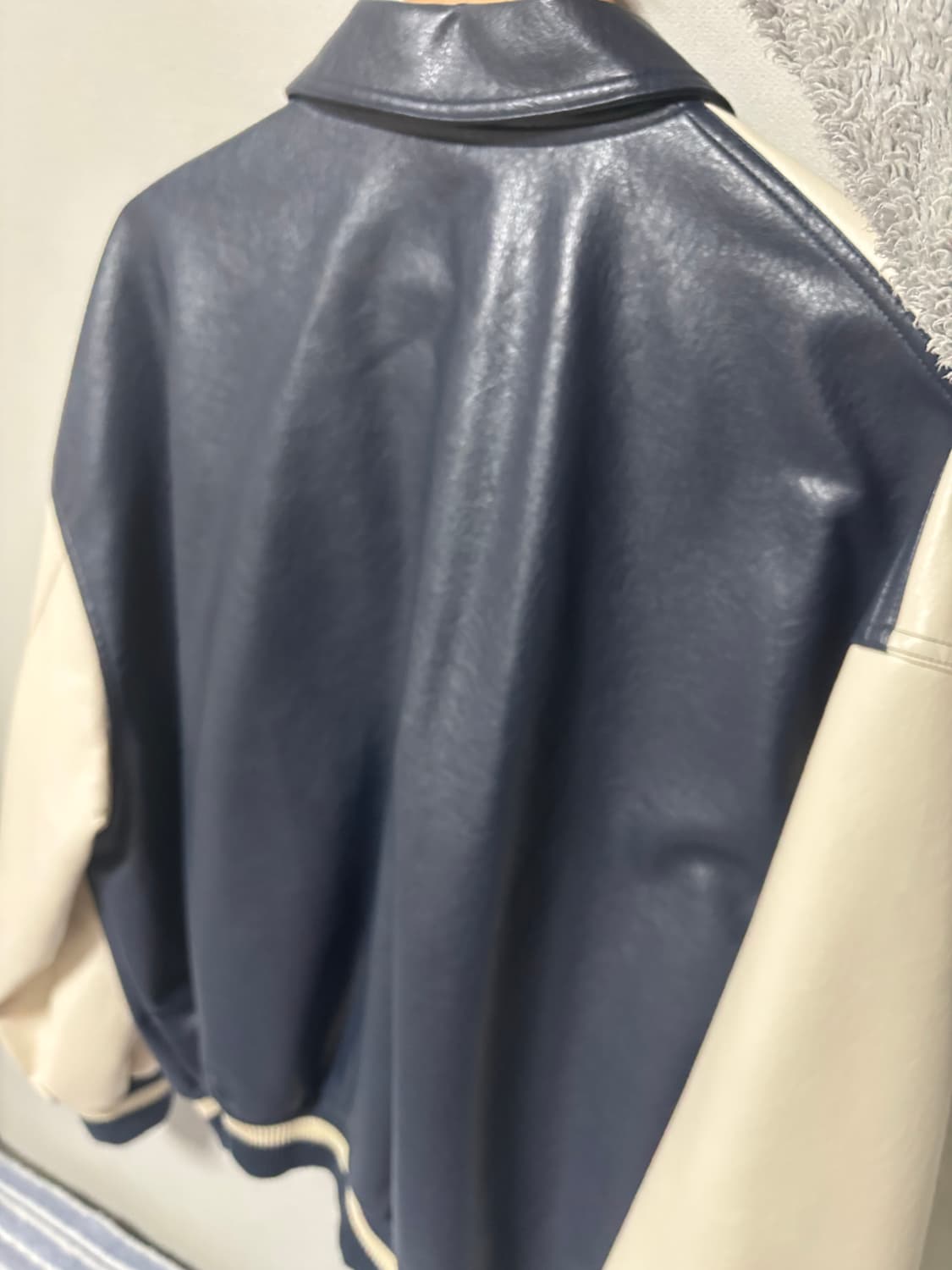 빈티지 오버핏 레터링 바시티 싱글 자켓 점퍼 [블루] 상품이미지3