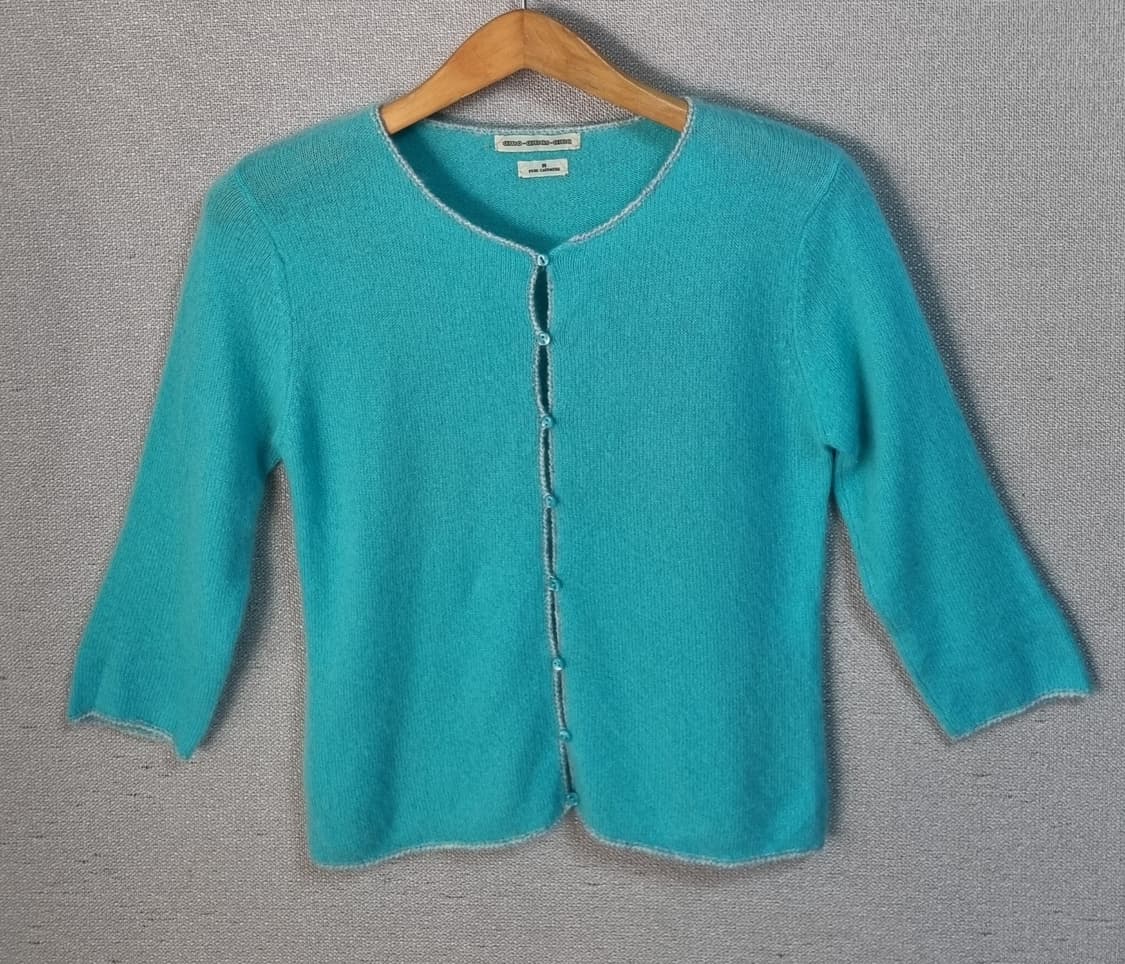 실측 XS (44) 캐시미어100% 하늘색 7부 니트 가디건 상품이미지1