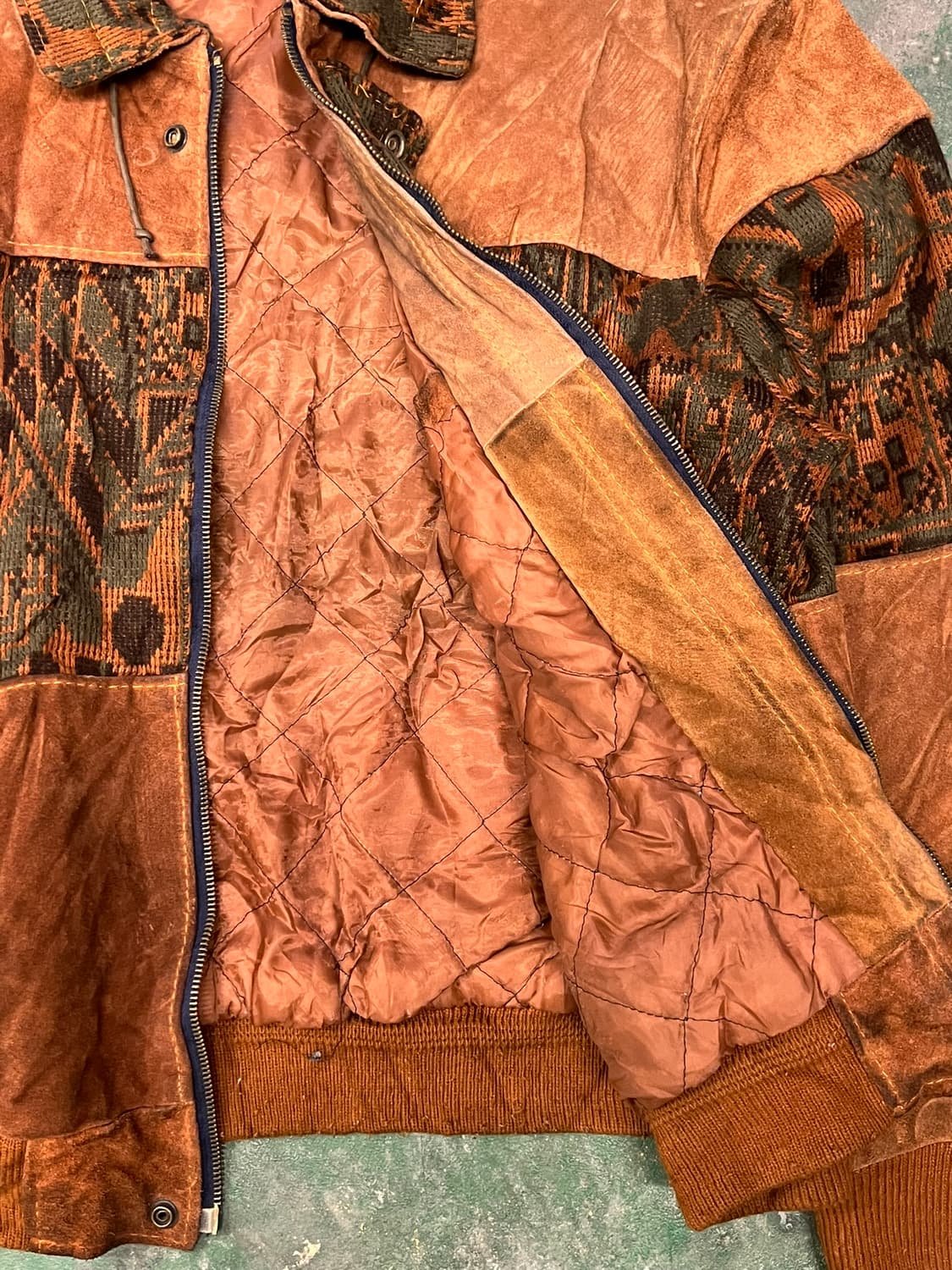 90's [XL] 빈티지 웨스턴 가죽 스웨이드 자켓 아즈텍 자카드 봄버 상품이미지5