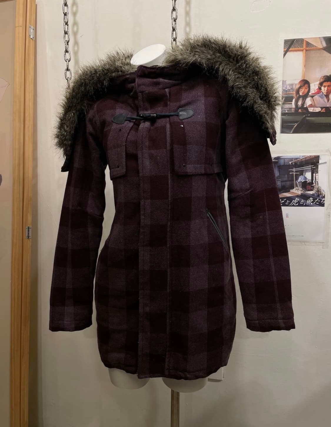 디젤 지퍼 후드 체크패턴 딥 퍼플 코트 상품이미지1
