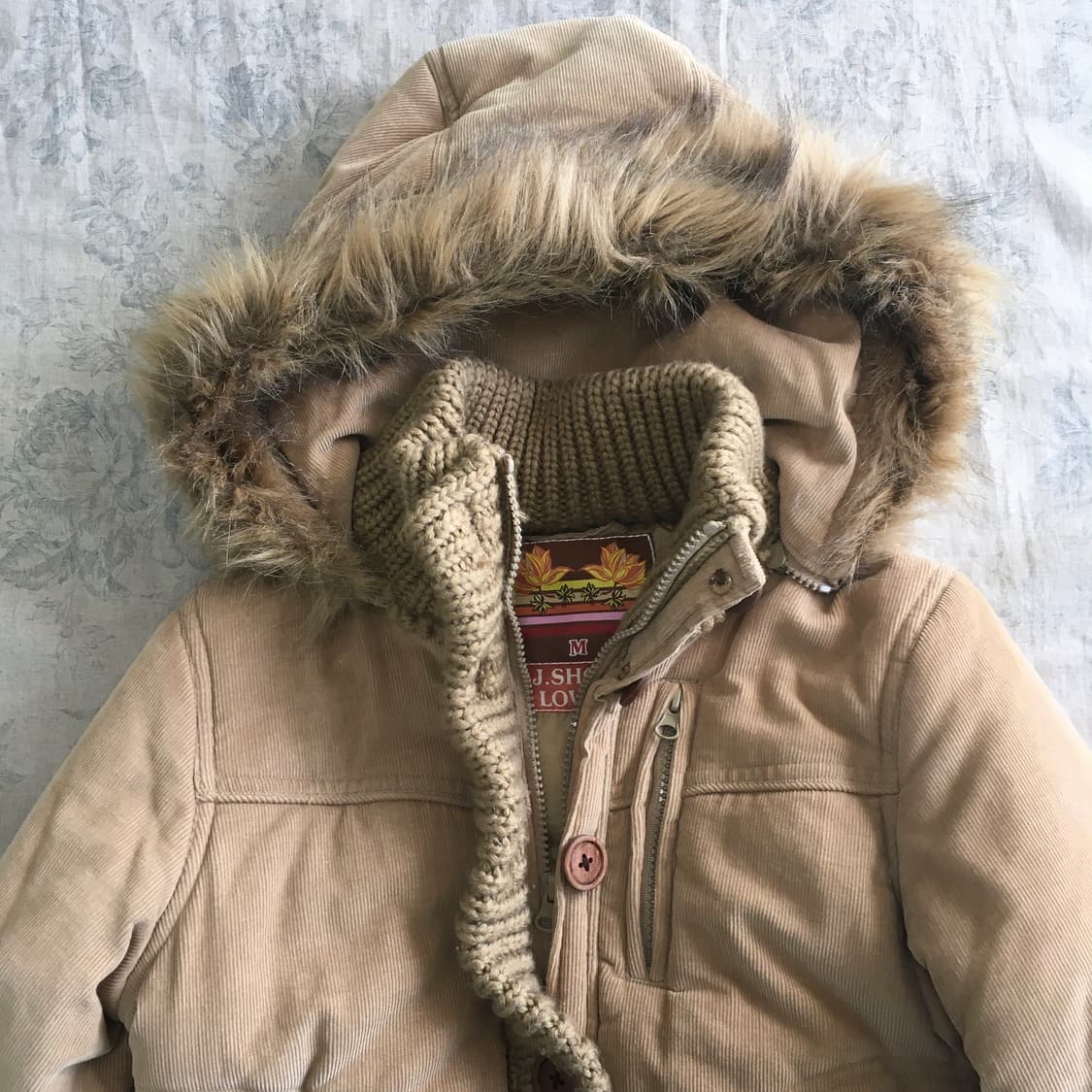 빈티지 카멜 퍼 후드 코듀로이 패딩 점퍼 상품이미지6