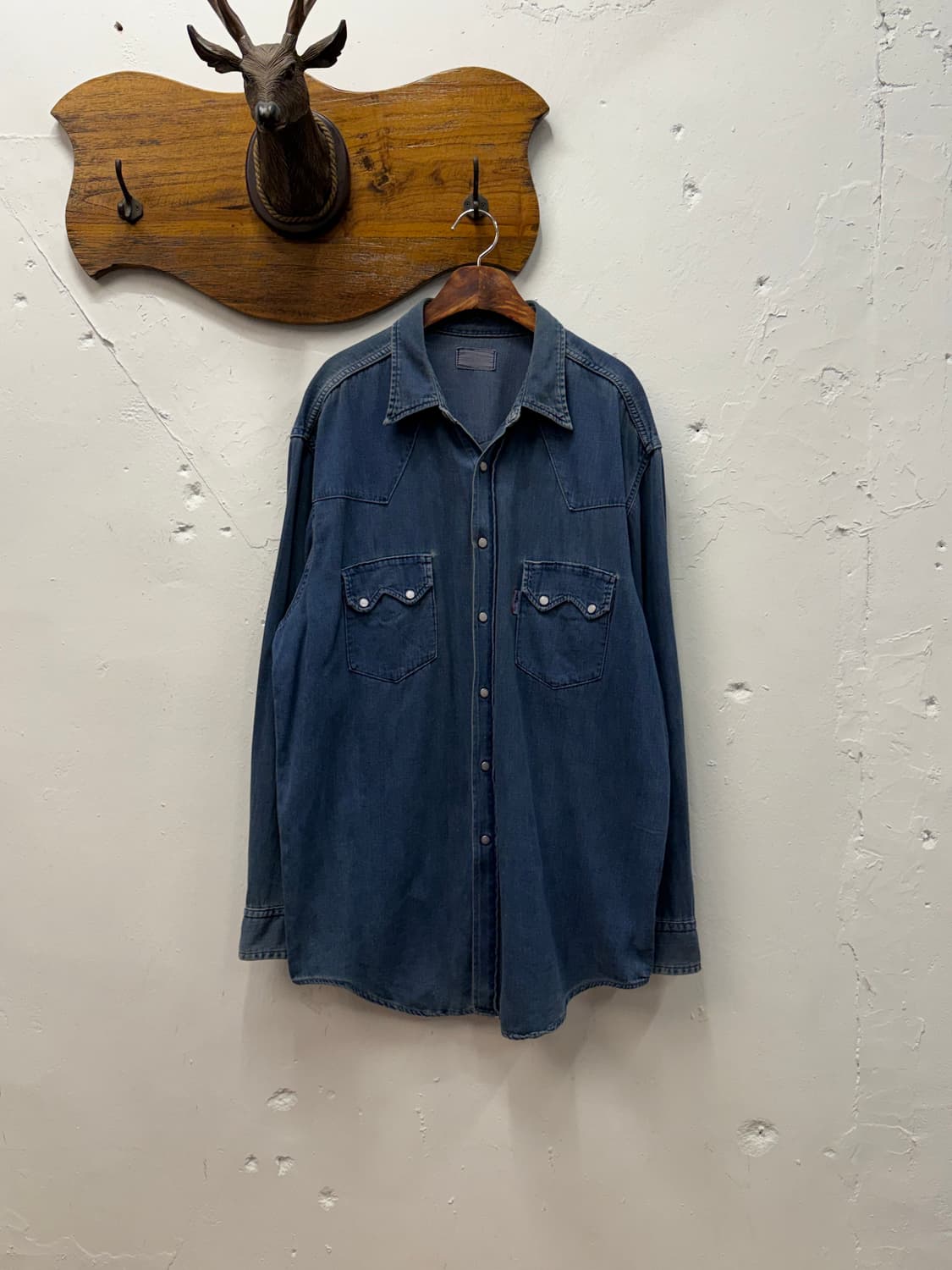 XL) BLUE BLUE Denim Western Snap Shirt 상품이미지2