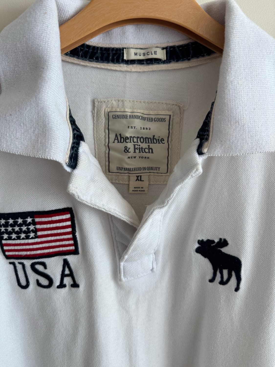 아베크롬비 빅무스 USA 성조기 화이트 폴로 카라티 XL 상품이미지4