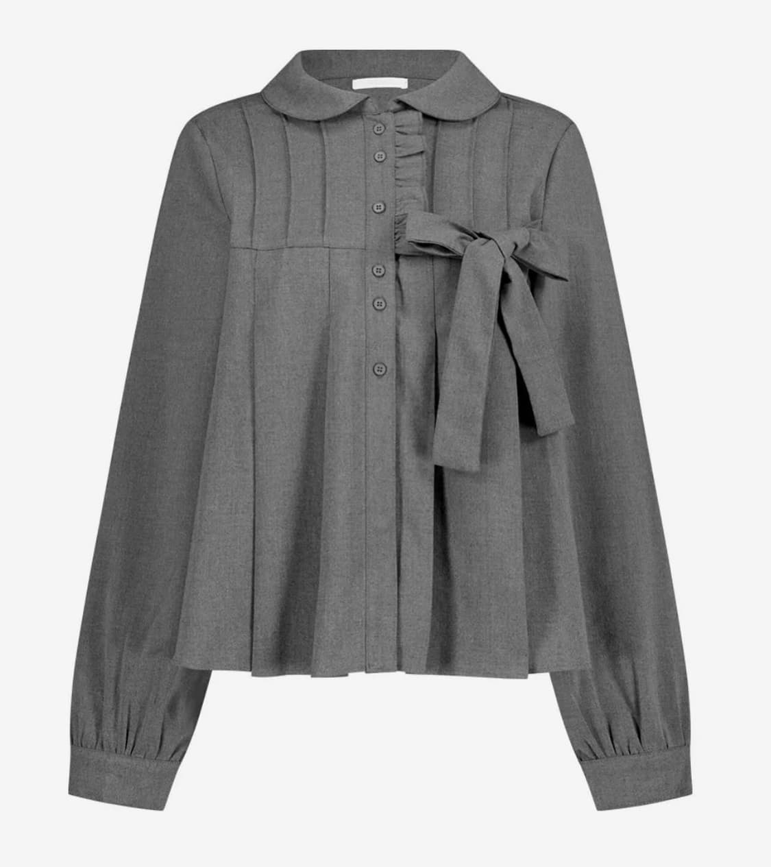 일리고 리본 플리츠 블라우스 그레이 상품이미지1