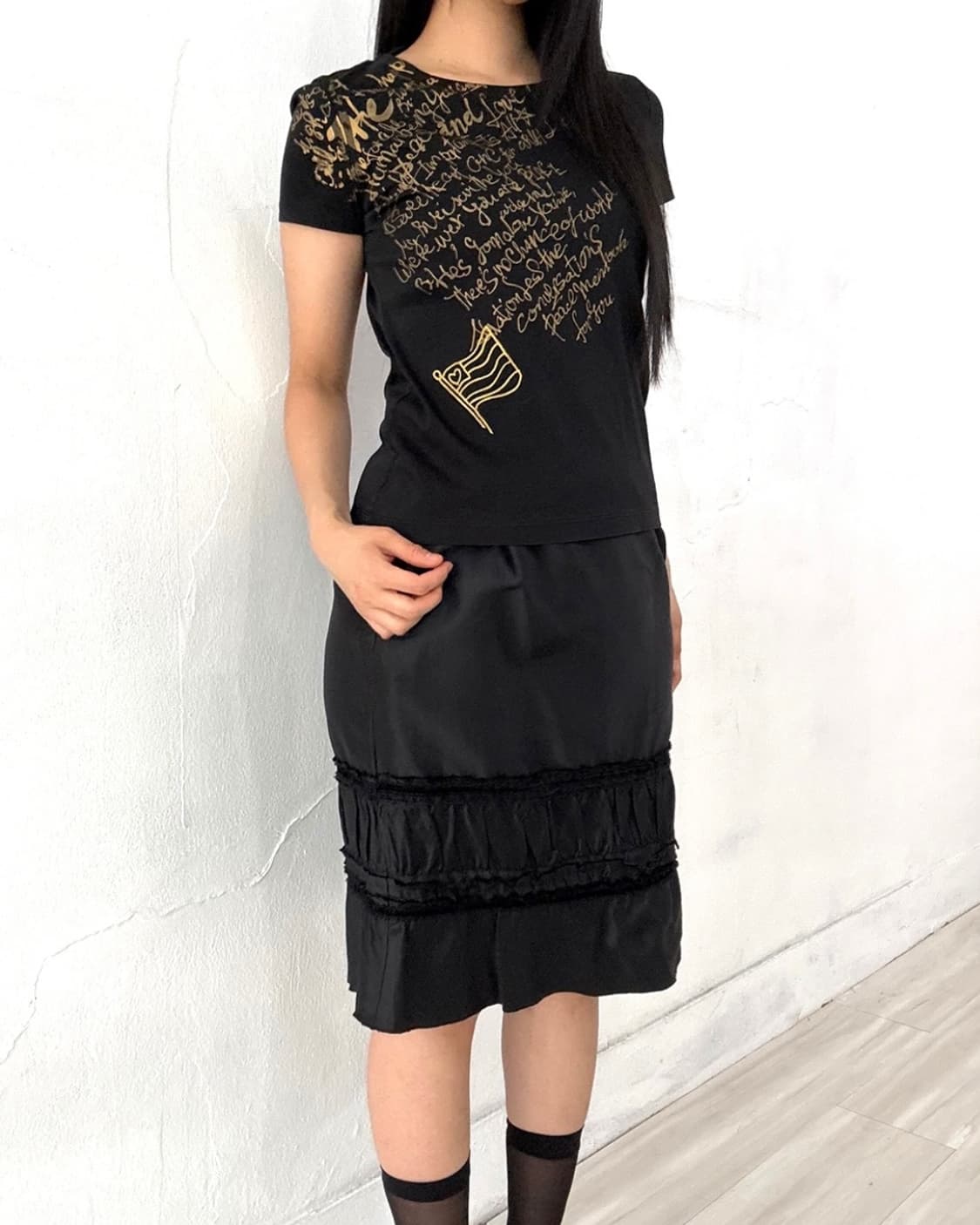Black Wrinke Detail Midi Skirt 상품이미지4