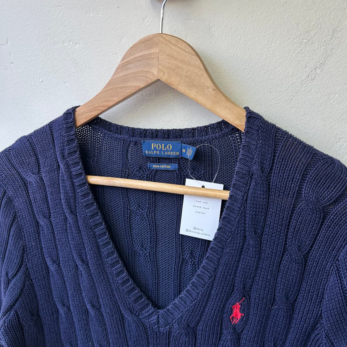 16075 - 폴로 랄프로렌 네이비 케이블 브이넥 니트 (피마 코튼) 상품이미지3