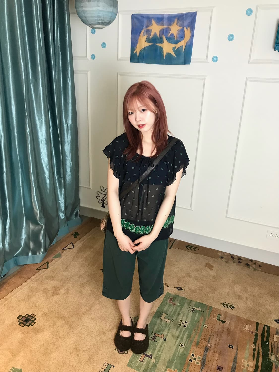 단추 포인트가 너무 귀여운 하프팬츠🫪 푸릇 푸릇한 그린 코디셋🦎🌳 상품이미지5