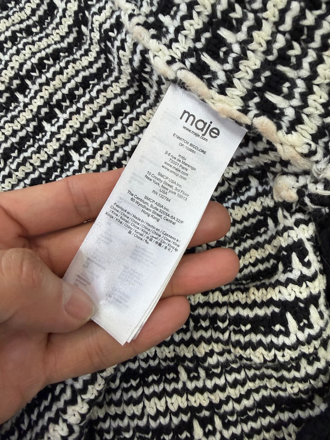 정품) 마쥬 오픈식 블랙 화이트 패턴 니트 가디건 1 상품이미지8