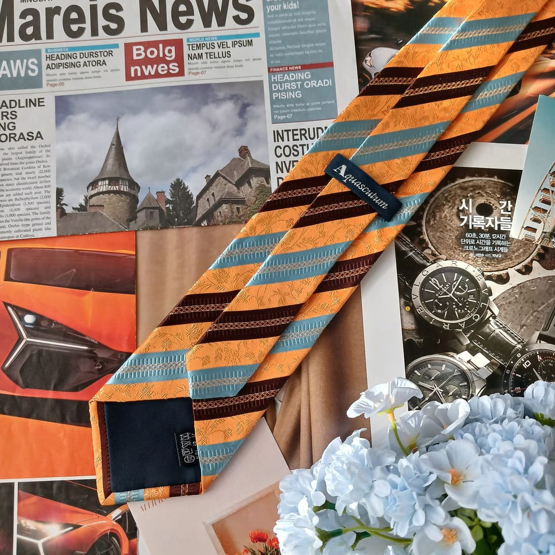 아쿠아스큐텀 실크 오렌지 스트라이프 넥타이 9cm A+등급 A19288
 상품이미지6