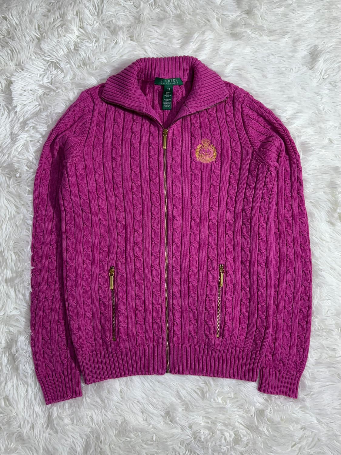 폴로 랄프로렌 딥핑크 꽈배기 니트집업  상품이미지3