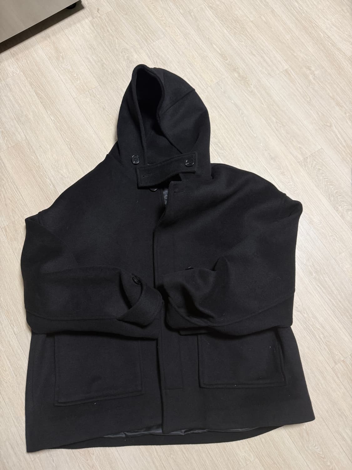 라퍼지스토어 블랙 후드 하프코트 L~XL 상품이미지2