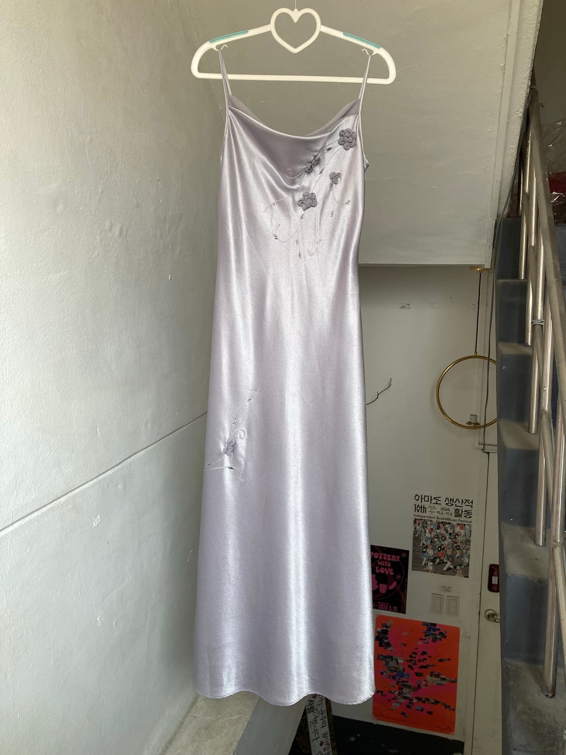 고급미💅 실버 플라워 새틴 파티 드레스 상품이미지1