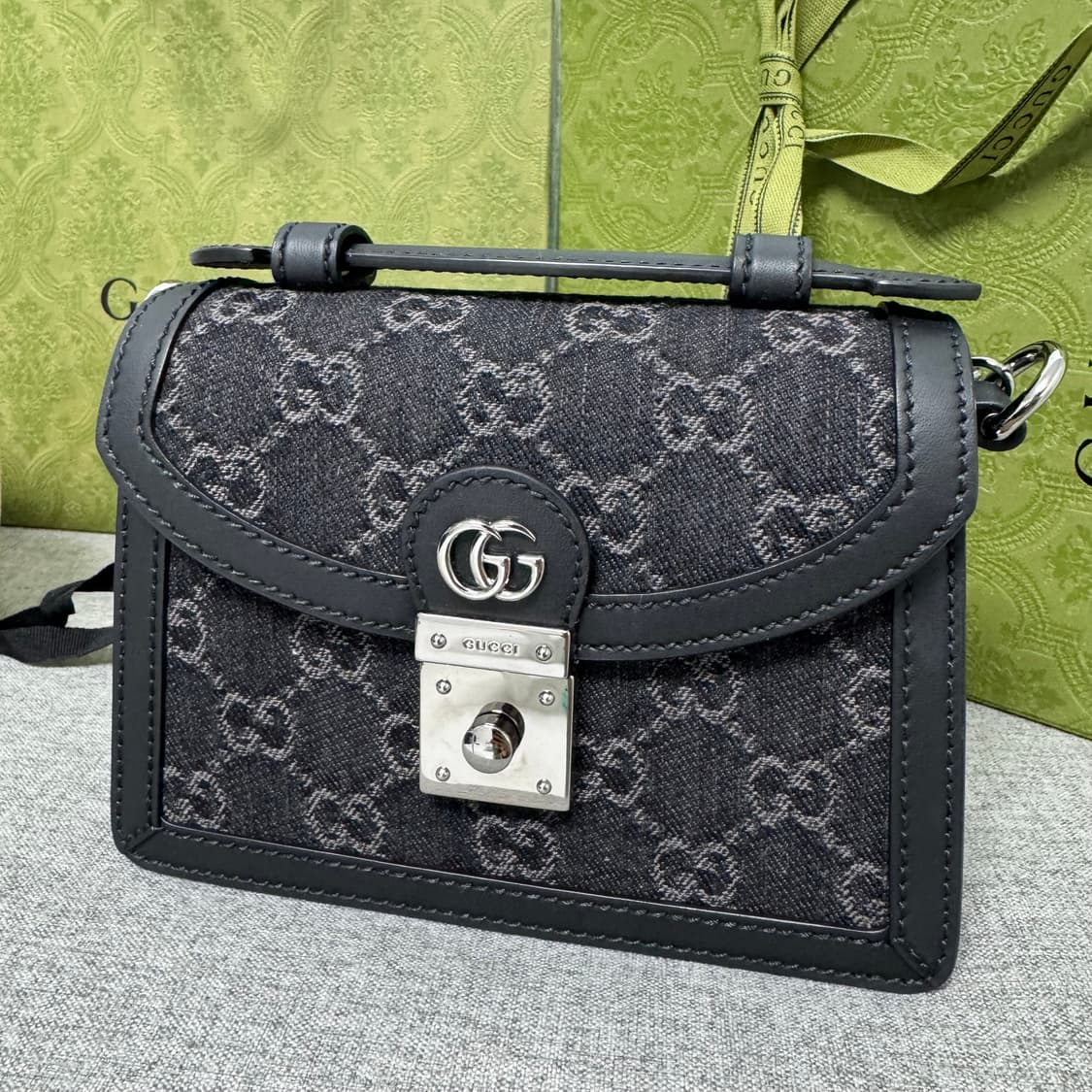구찌 오피디아 GG 미니 체인 숄더백 블랙 그레이 데님 정품 상품이미지2