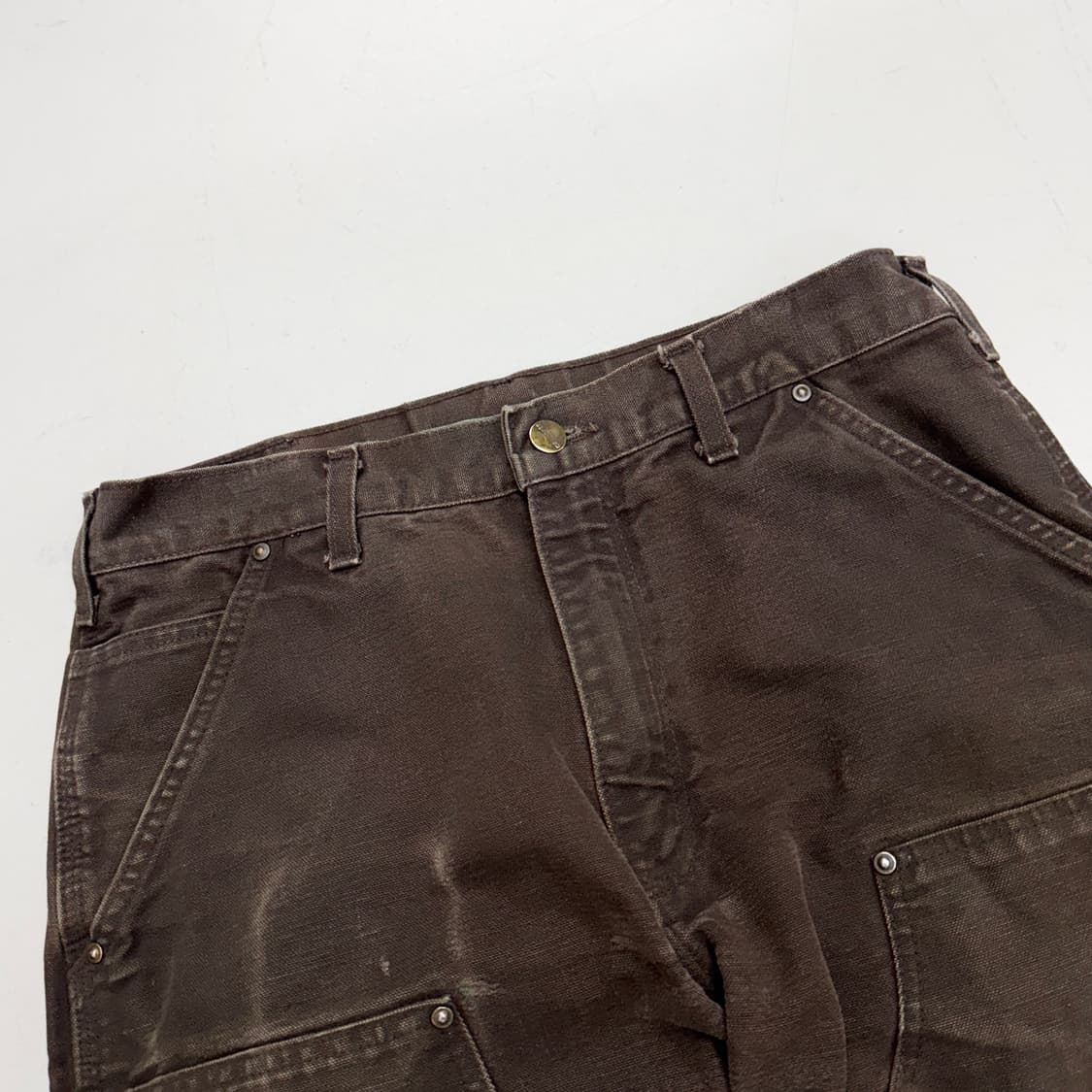 칼하트 더블니 다크브라운 가죽패치 카펜터 페이딩 와이드 워크팬츠 상품이미지4