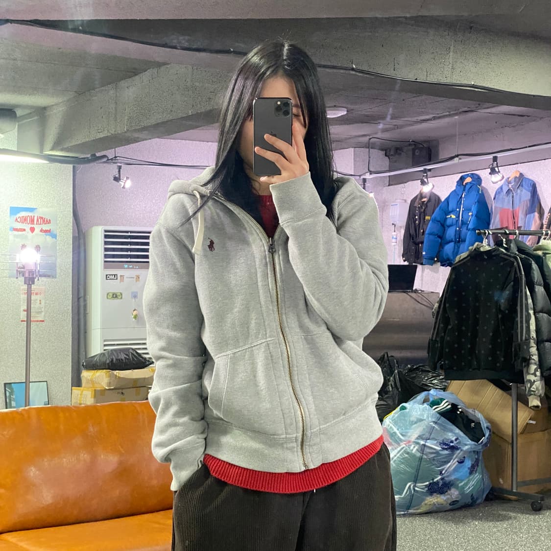 폴로 써멀 그레이 후드 집업 B3488 상품이미지1