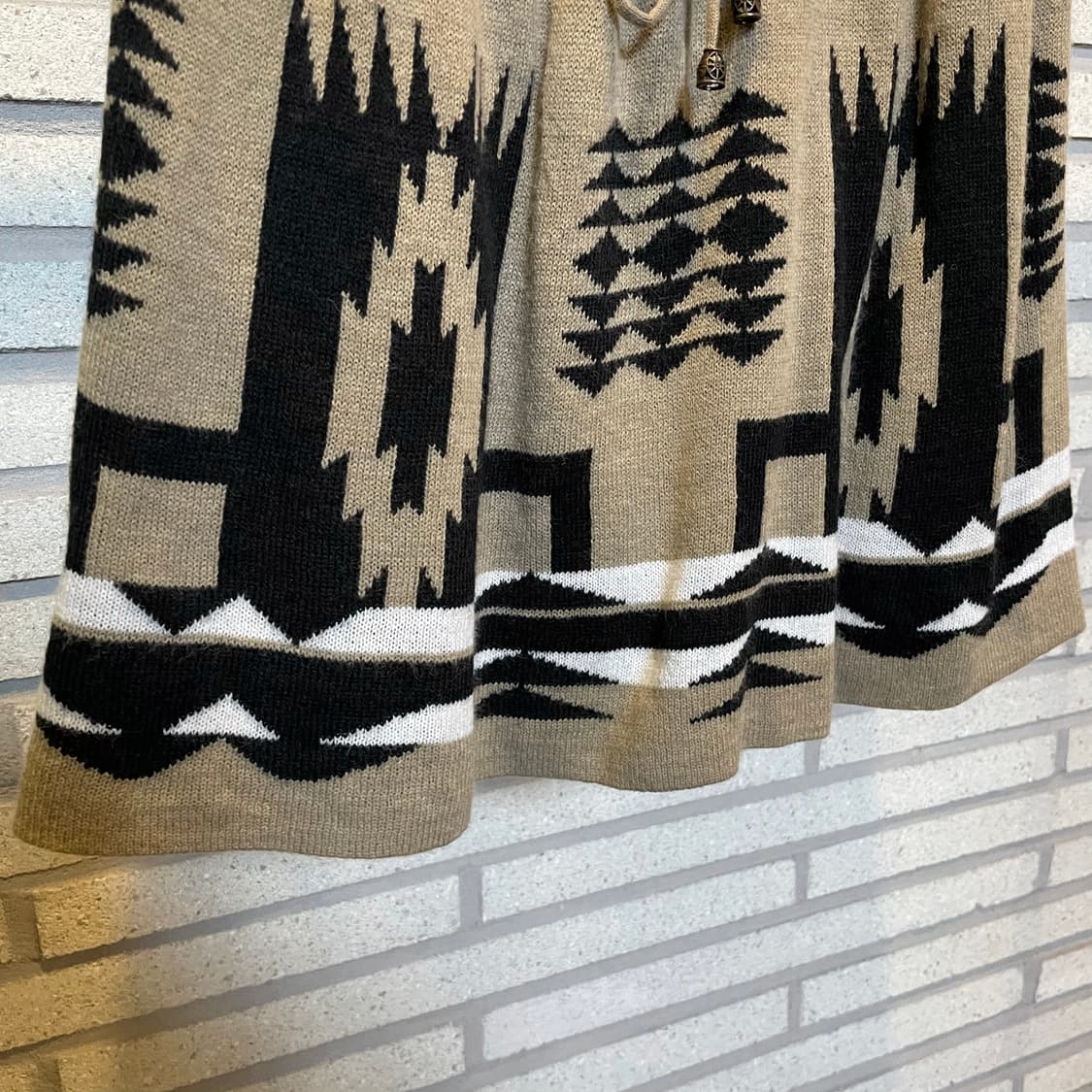 JPN VINTAGE 니트 스커트 아즈텍 패턴 허리 스트링 디테일 베이지 상품이미지5