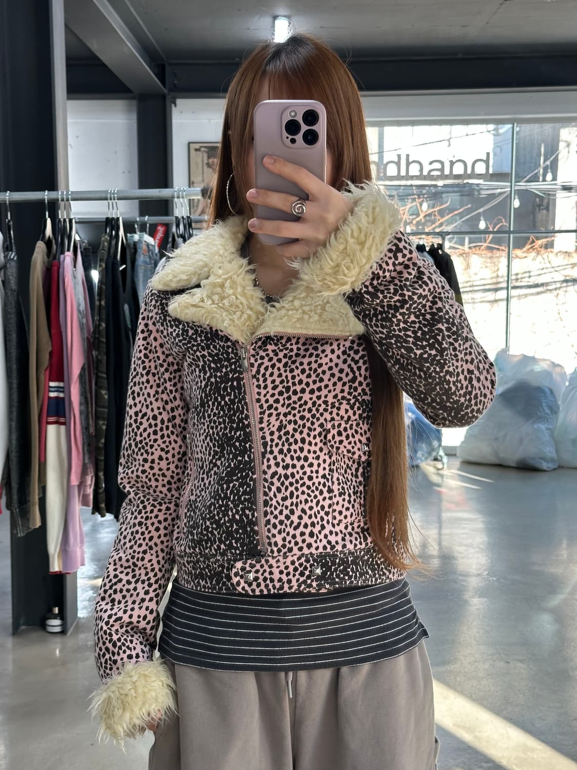 히스테릭글래머 레오파드 퍼무스탕 라이더자켓 상품이미지3