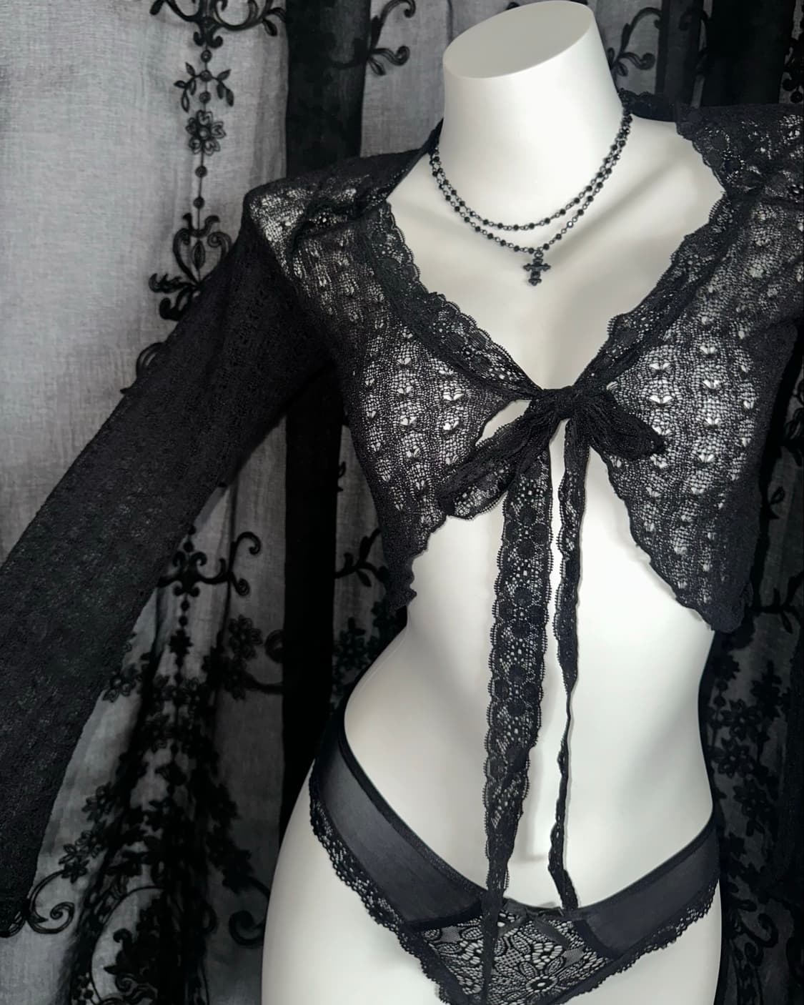 black lace tie-front bolero 상품이미지2