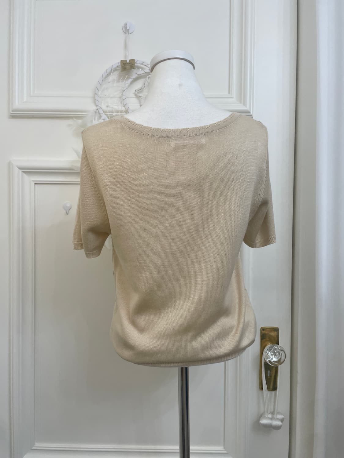 beige brown argyle gold glitter knit top 상품이미지3
