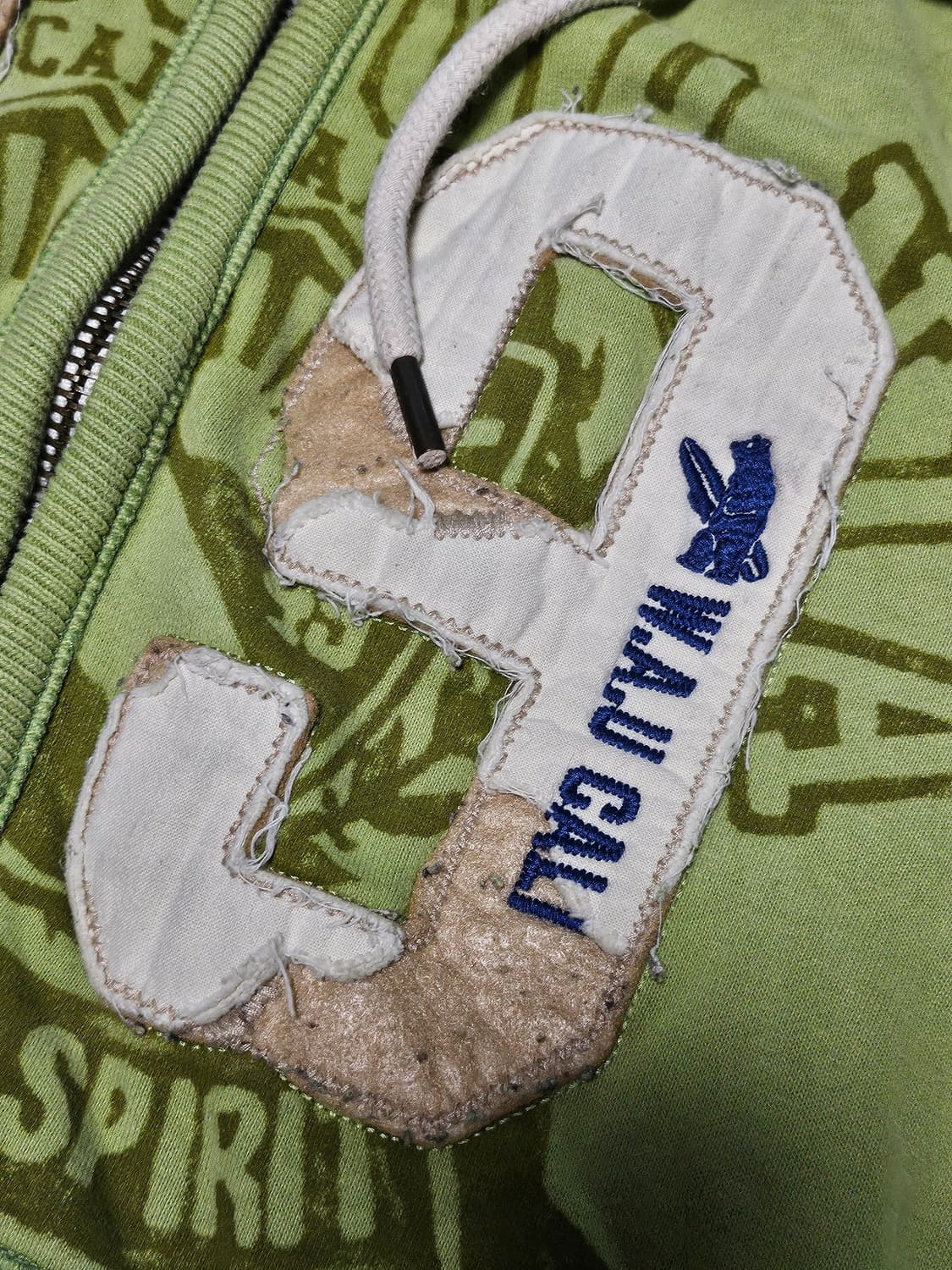 후아유 y2k 핀터깔 자수 후드집업 그린 M 상품이미지2