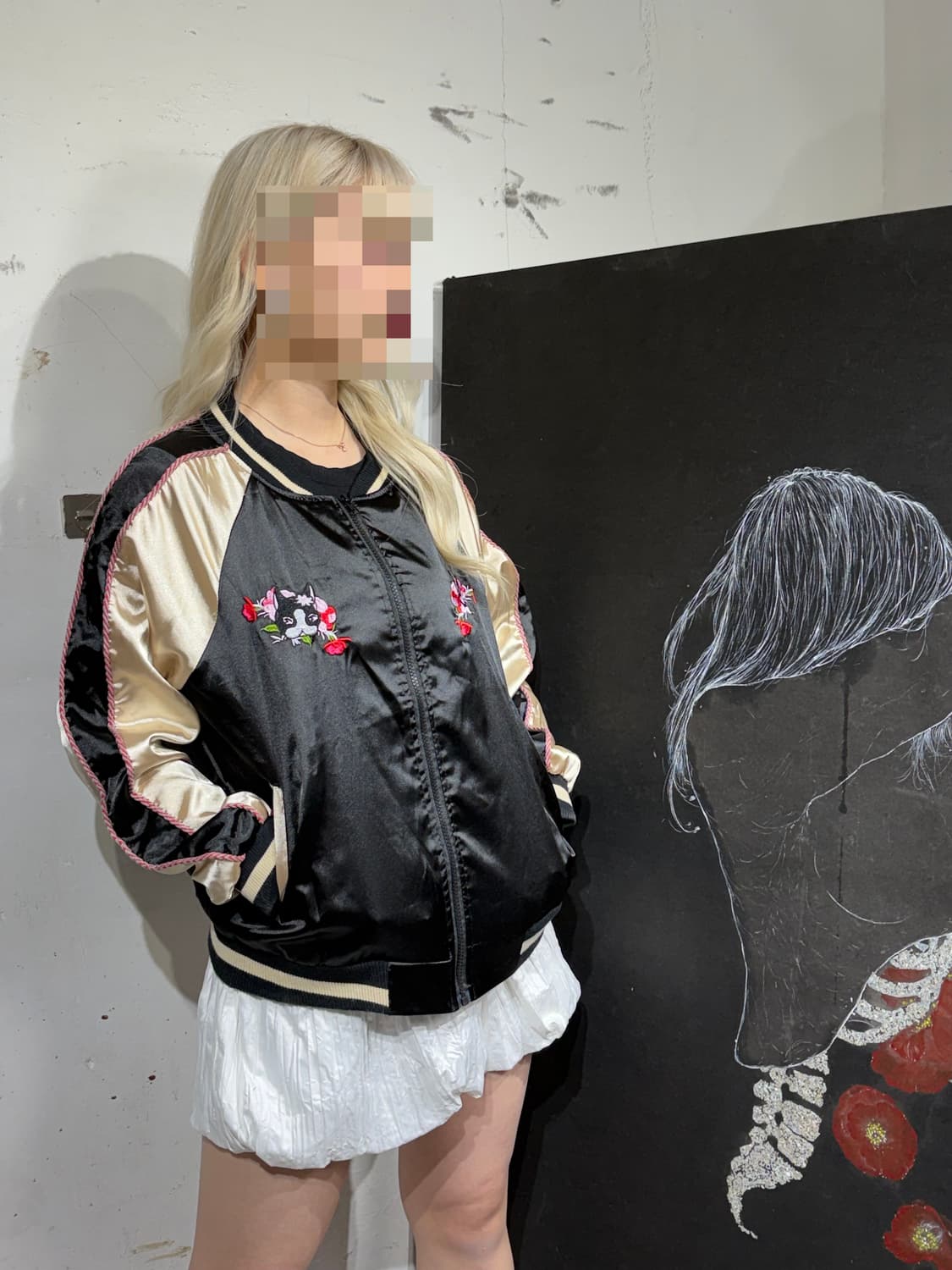 JPN 일본 빈티지 뱅퀴시 시부야 자수 사틴 스카쟌 수니베어 스카잔 상품이미지7