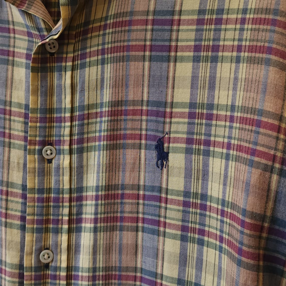 90s 폴로 마드라스 코튼 아메리칸 플란넬 체크셔츠 옐로우 L 상품이미지5