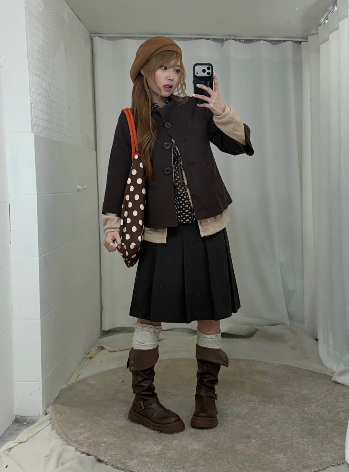 초코 브라운 모리 도트 니혼진 코디세트 상품이미지1