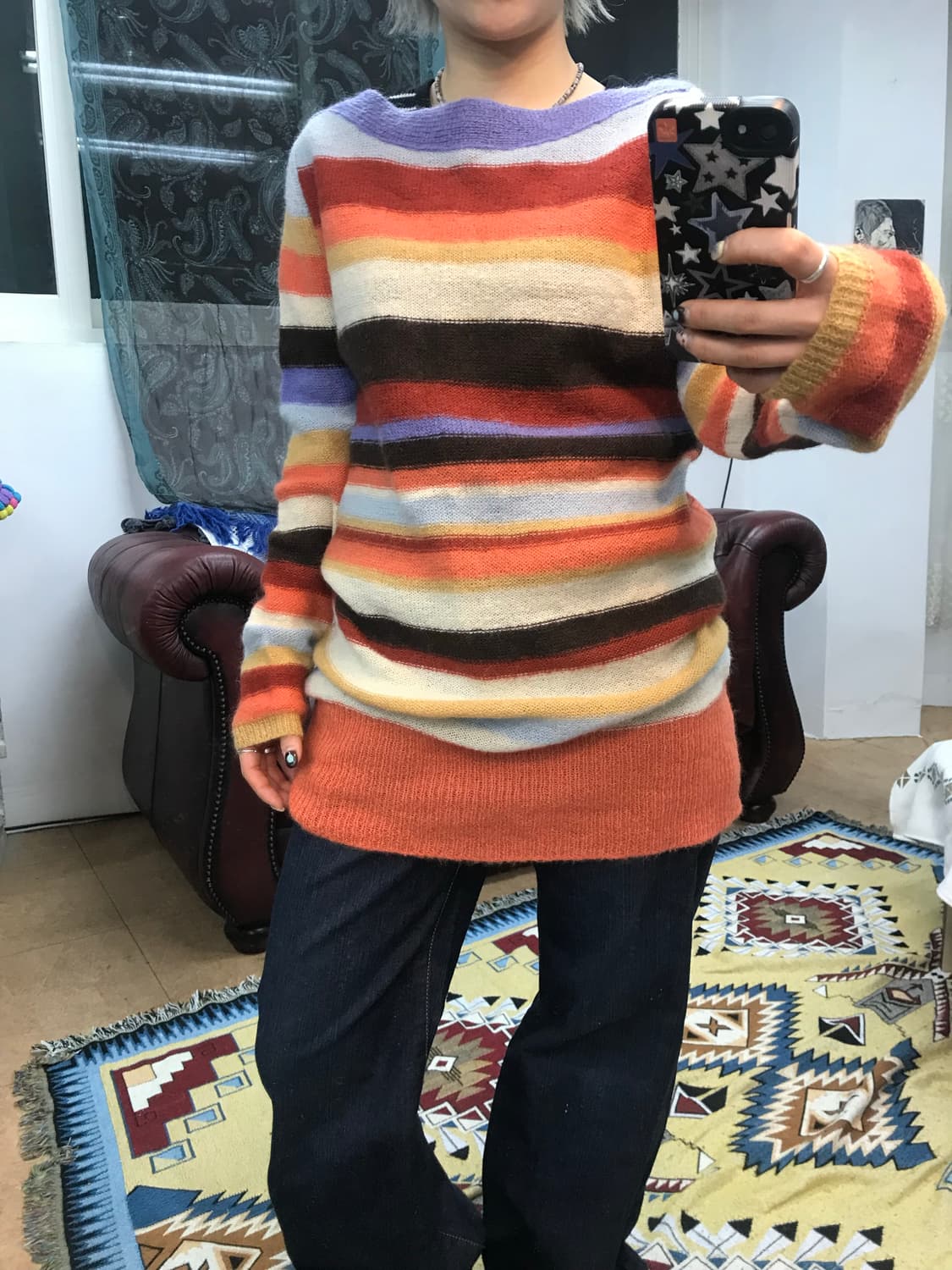 빈티지 여성 스트라이프 롱 니트  상품이미지1