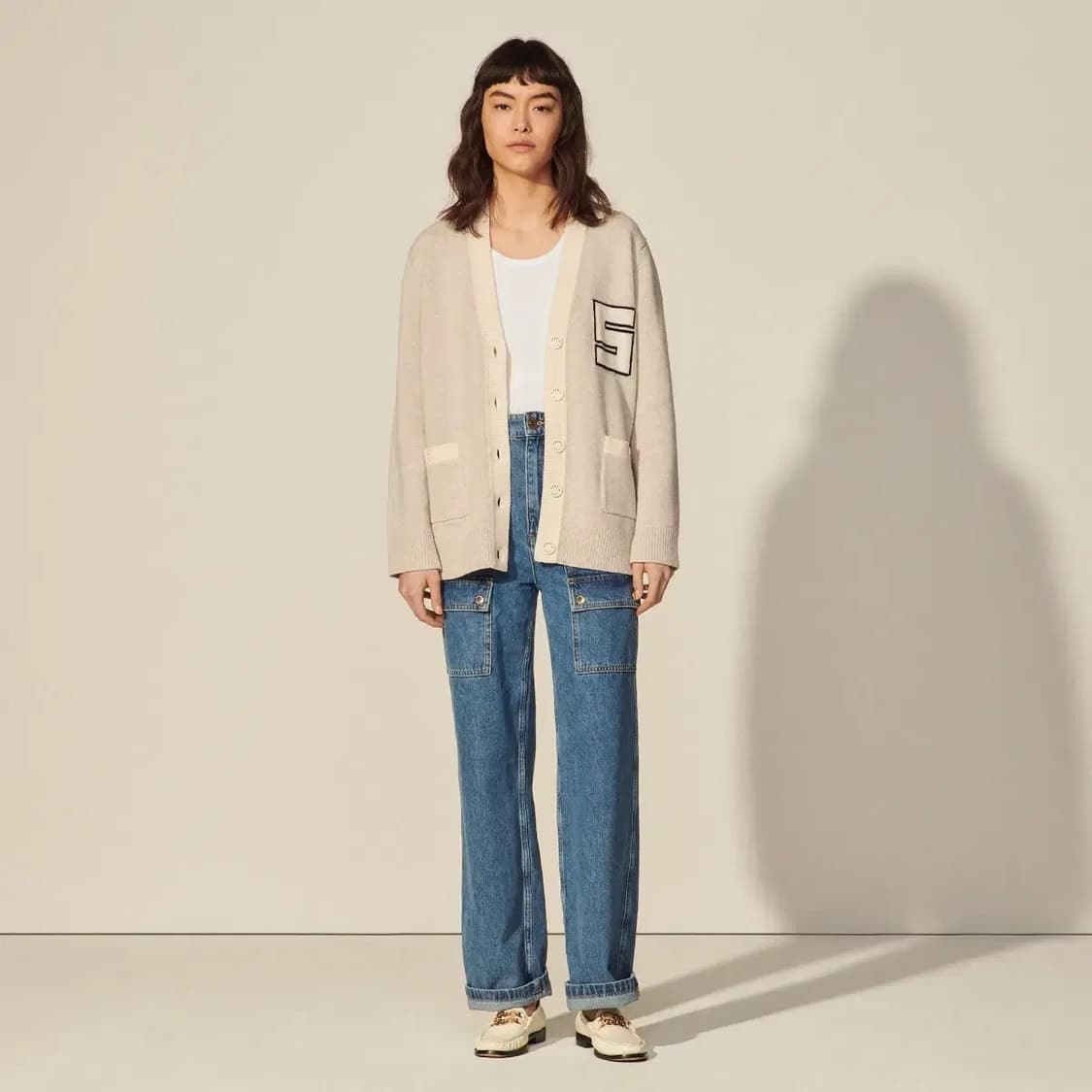 (새상품) 산드로 울 100% 로고 패치 가디건 2사이즈 상품이미지1