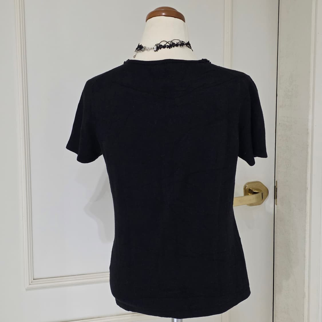 일본빈티지)블랙고딕로리타st 로맨틱 오네갸루 레이스 비즈 골지니트반팔 상품이미지3