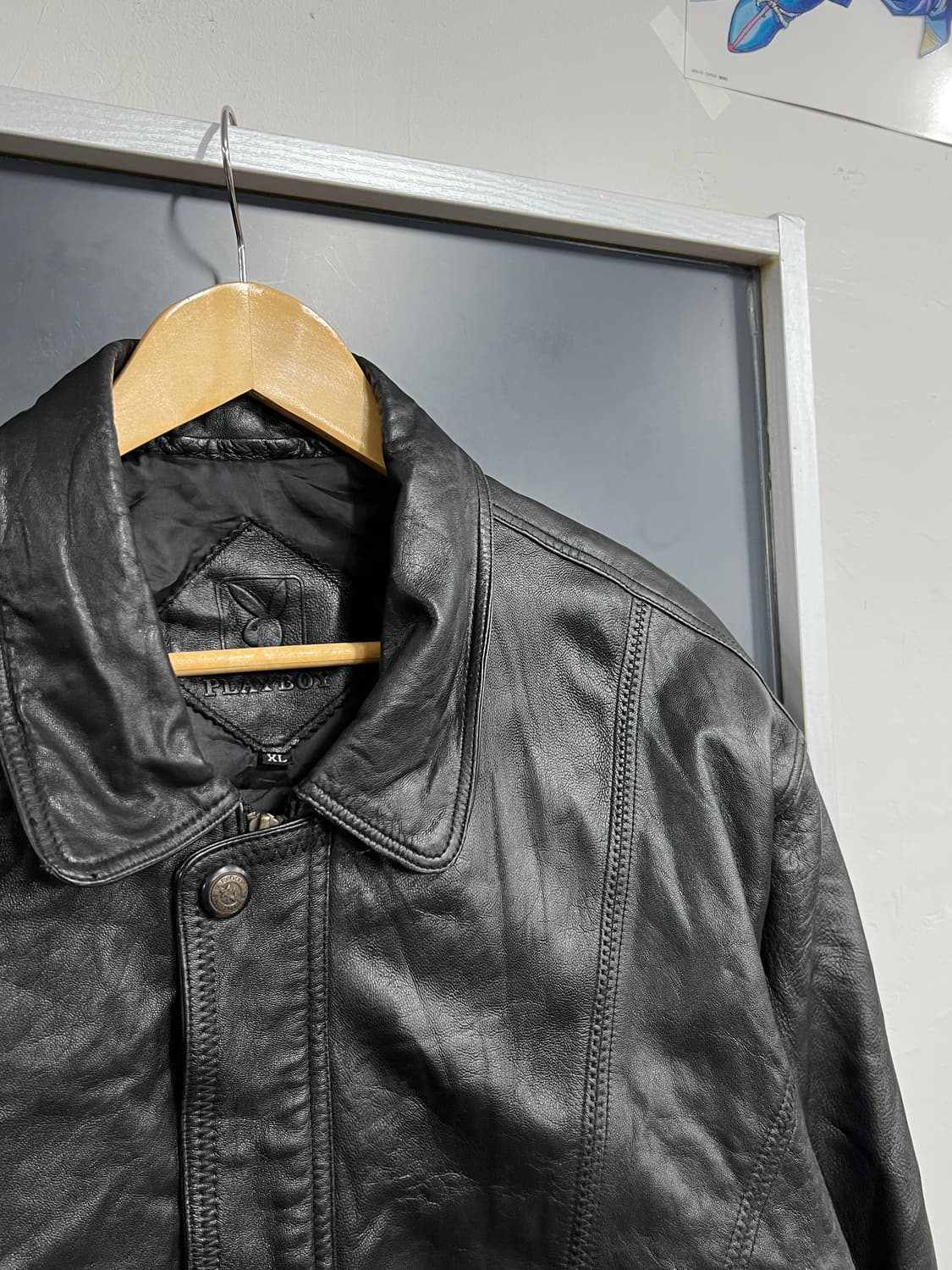 90‘s Play boy 플레이보이 봄버 양가죽 레더 자켓 상품이미지2