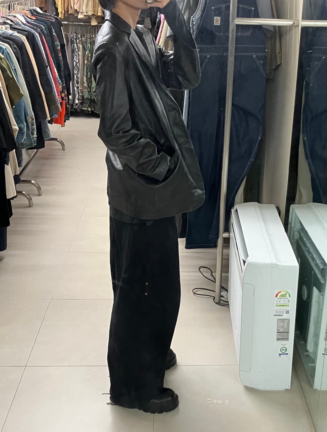 VTG 빈티지 블랙 레더 블레이저 95 상품이미지7