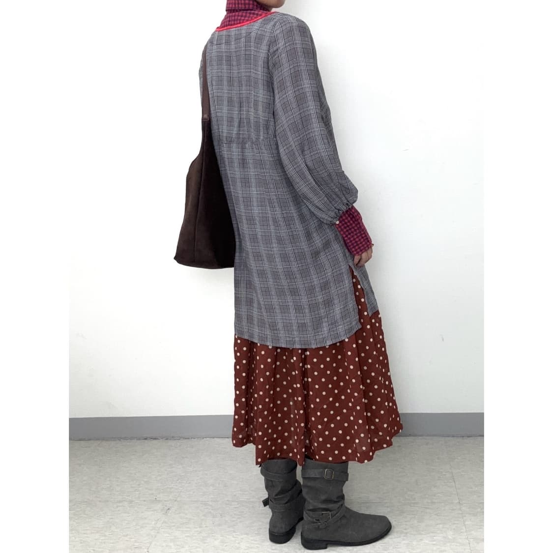 빈티지 그레이 체크 원피스 상품이미지4