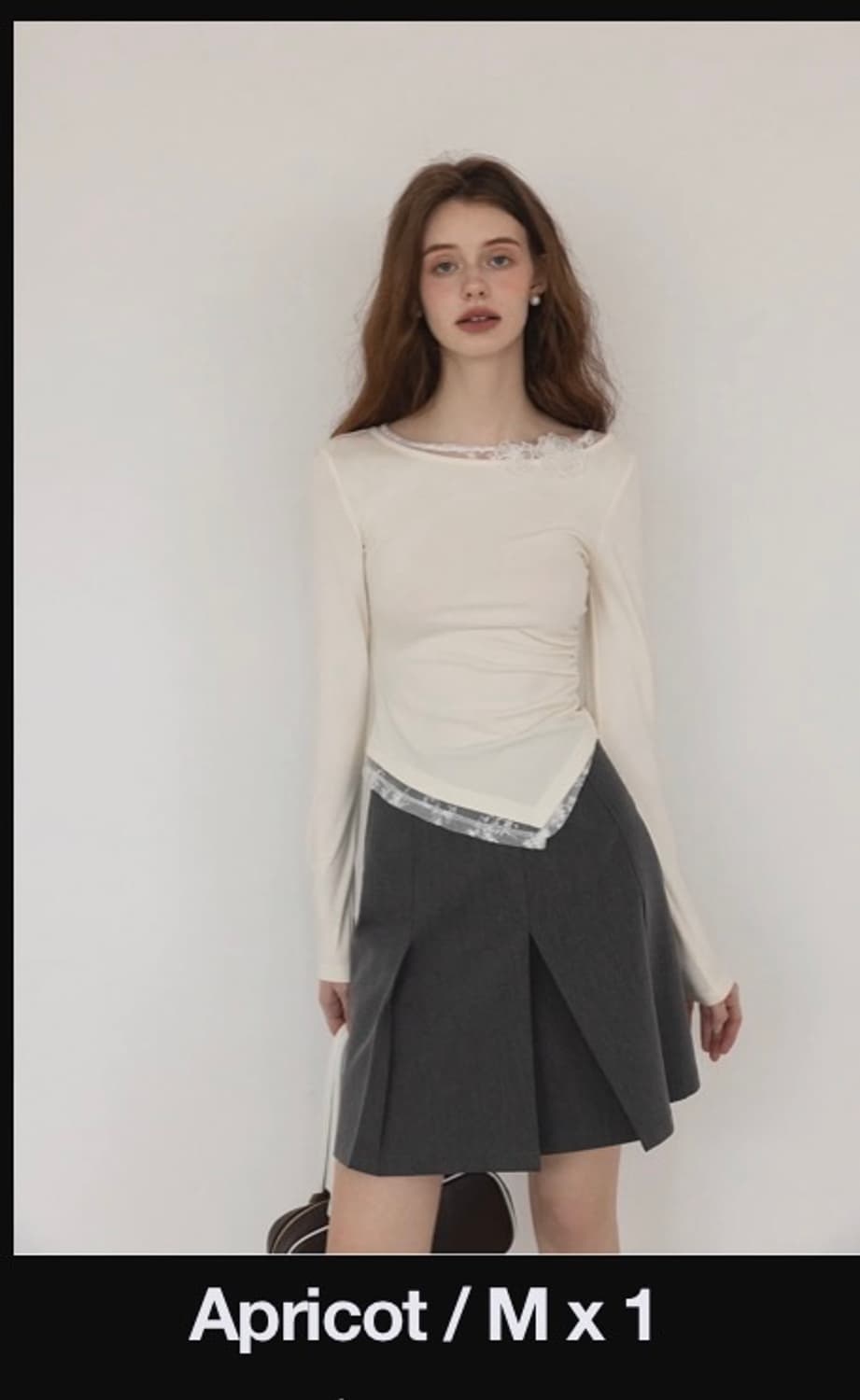 EGGKA 플라워 레이스 레이어드 티셔츠(Apricot,M) 상품이미지1