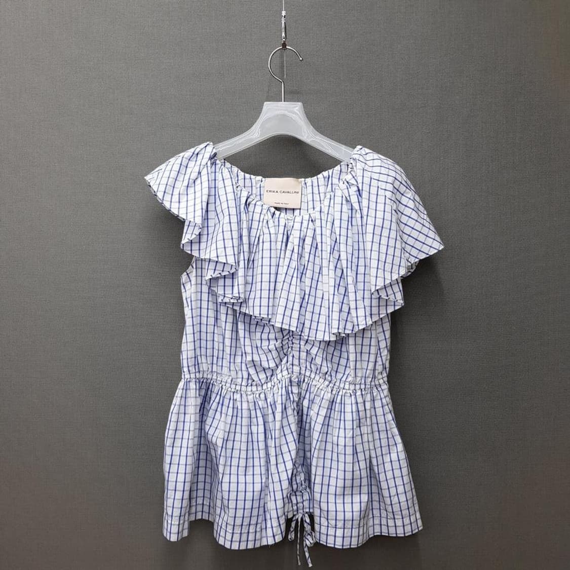 에리카카발리니 체크 프릴 오프숄더 블라우스 40사이즈 상품이미지1