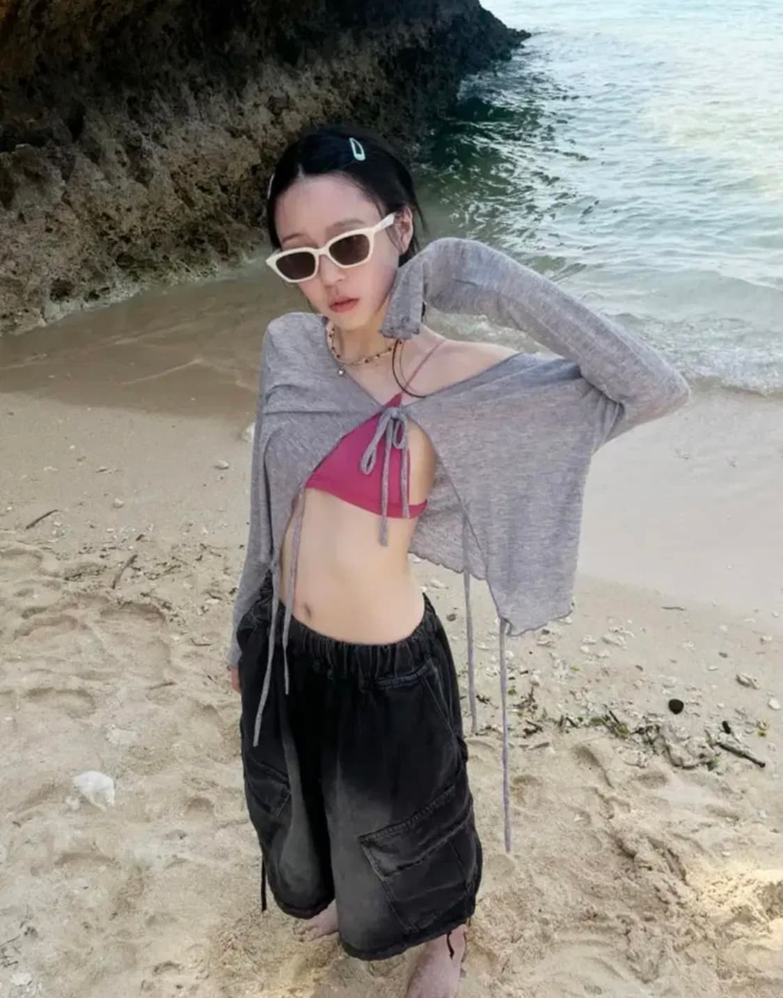 김아홉 투어 시스루 가디건 그레이 상품이미지1