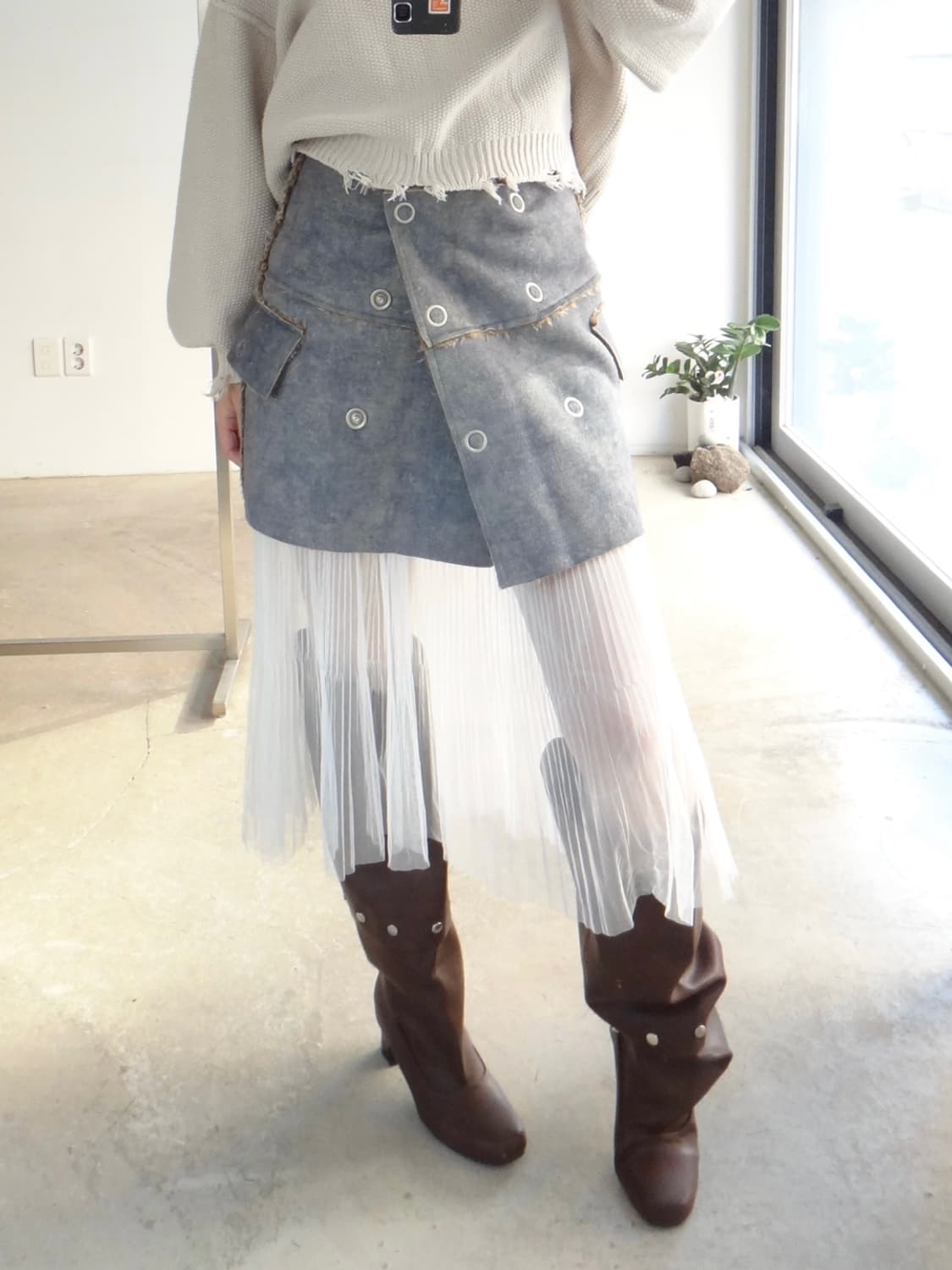 Utility layered warm skirt / grey 상품이미지6