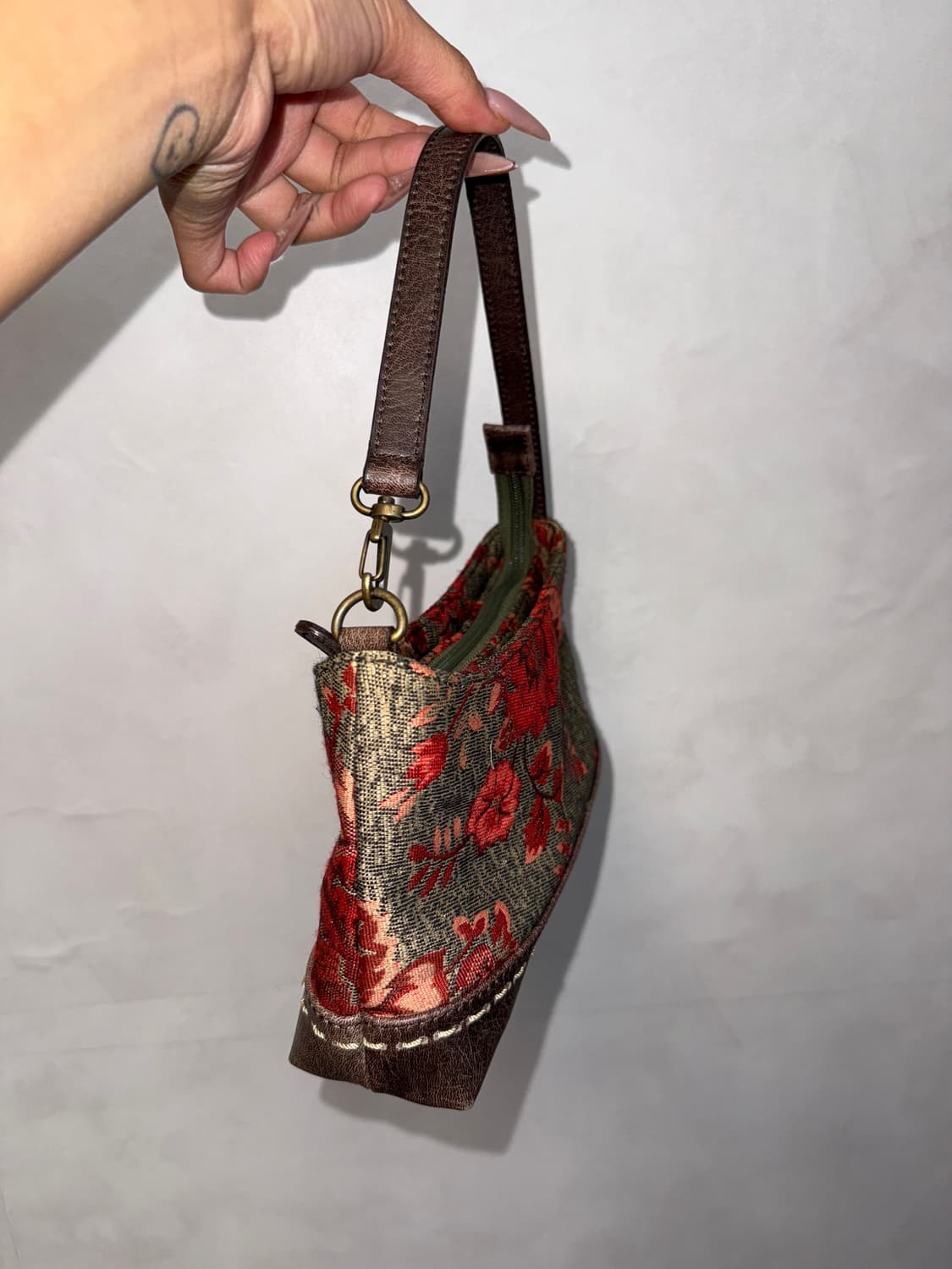 Red brown oriental jacquard flower 숄더백 상품이미지3