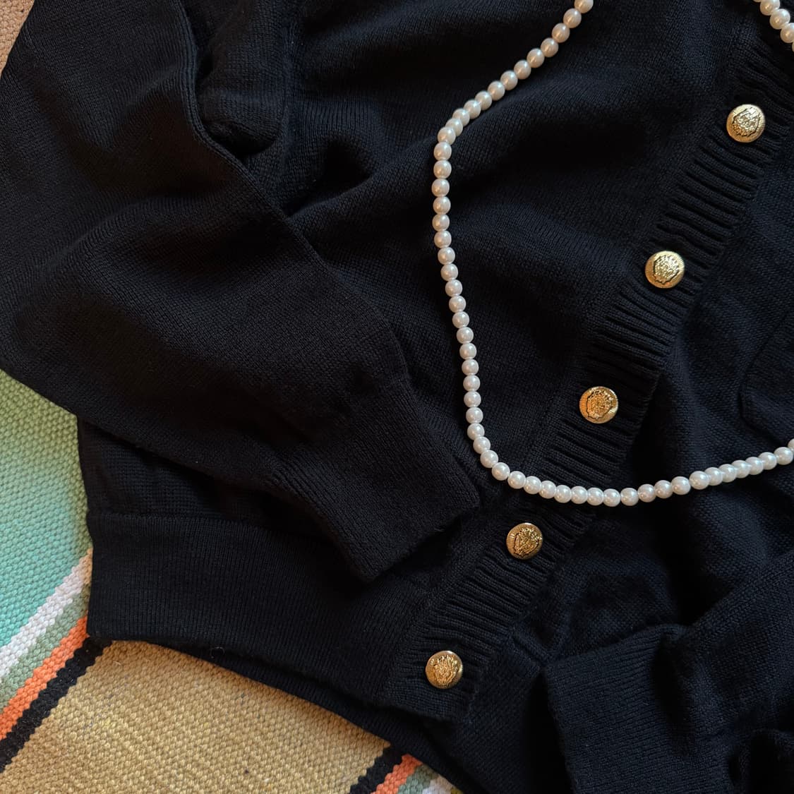 빈티지 금장 골드 버튼 딮 네이비 울 니트 가디건 아우터 상품이미지2
