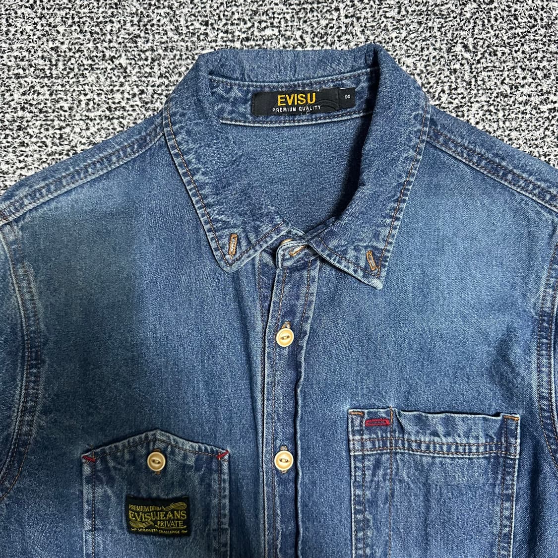 (S) 에비수 워싱 투포켓 데님셔츠 청남방 상품이미지2