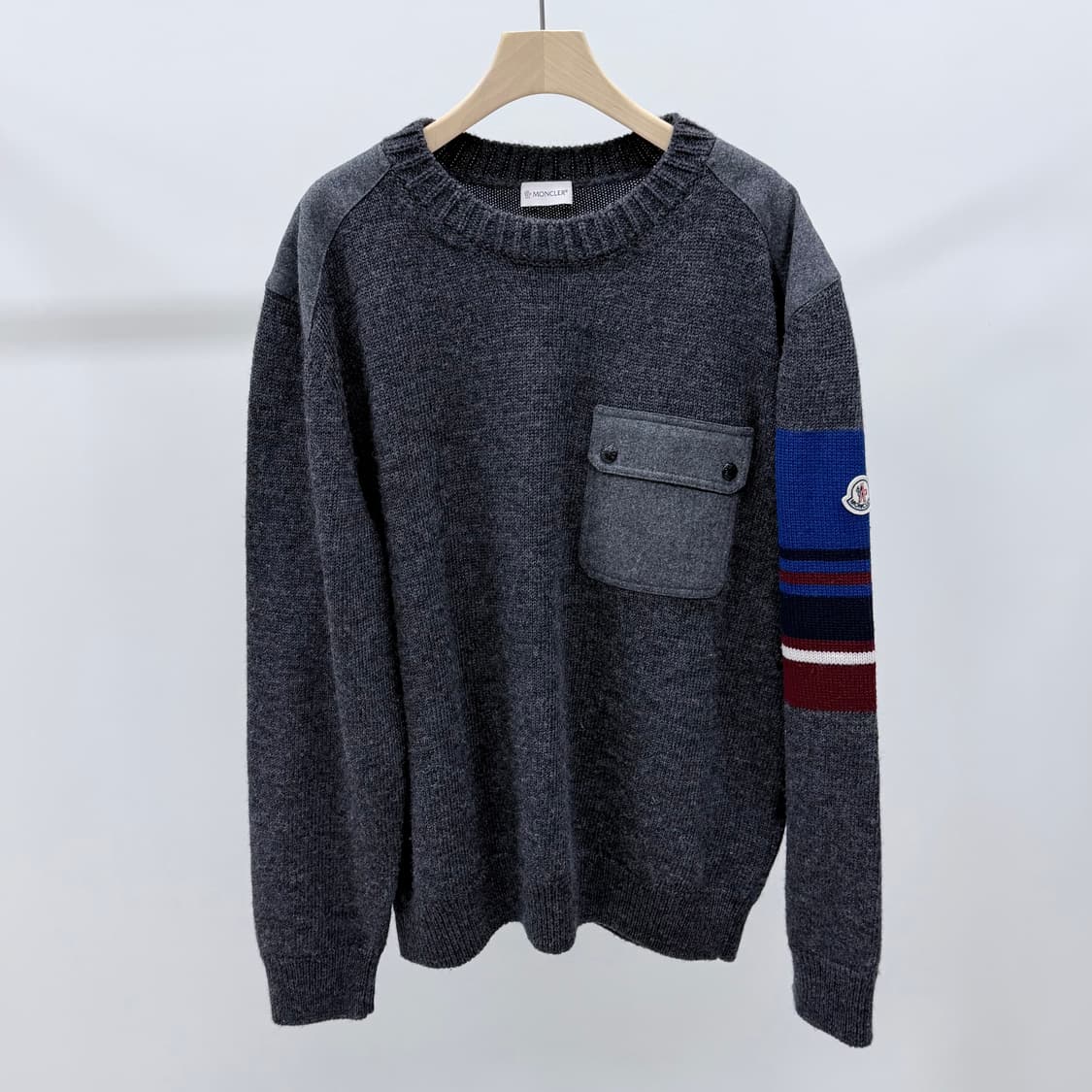 [S+급/3XL] 몽클레어 울 플란넬 믹스 스웨터 니트 그레이 상품이미지1