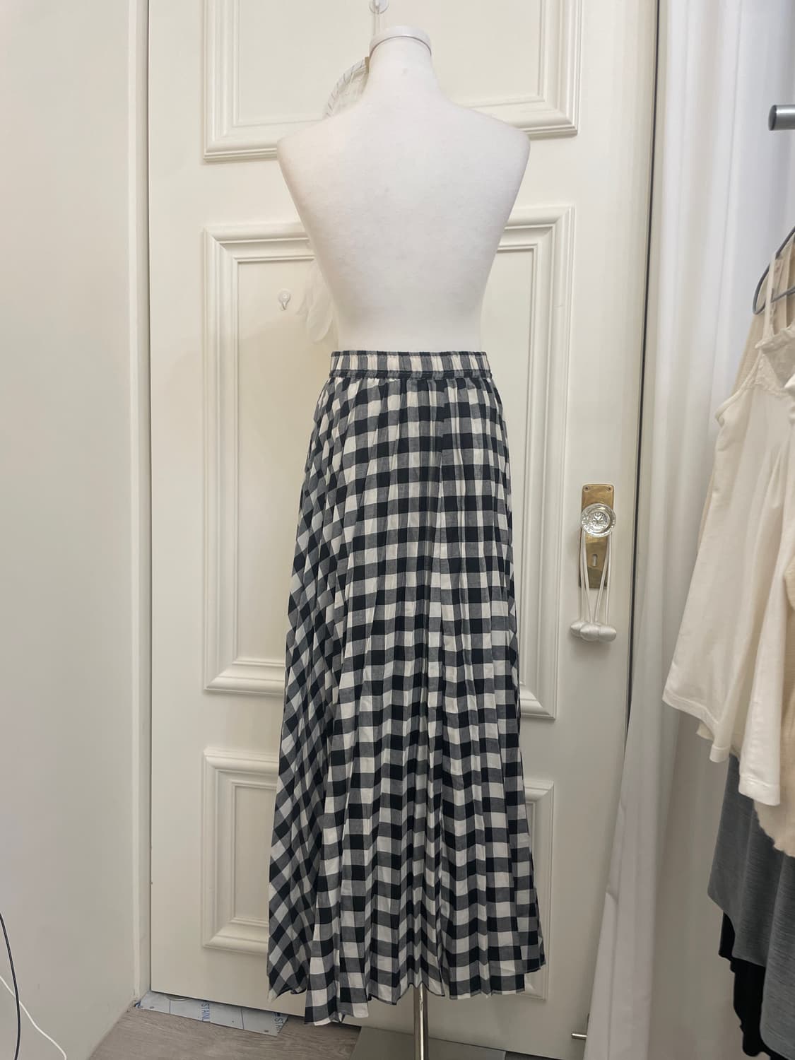 ivory black gingham check banding long s 상품이미지3