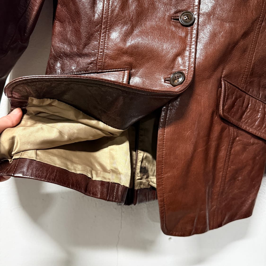 쉐비뇽 100% 쉽스킨 왁스코팅 유광 양가죽 싱글 블레이저 자켓 상품이미지8