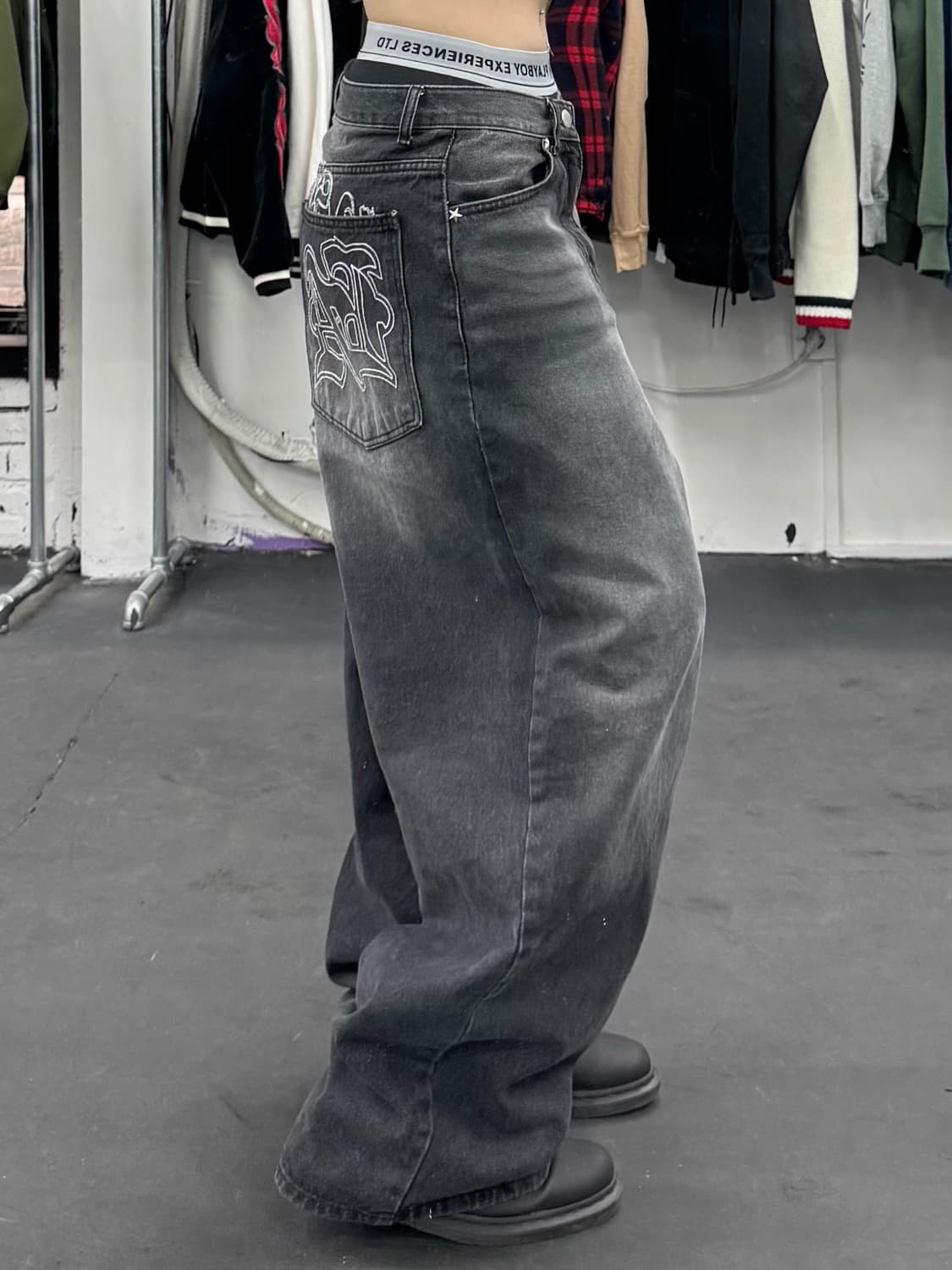 VTG 자수 디테일 와이드 데님팬츠 상품이미지5